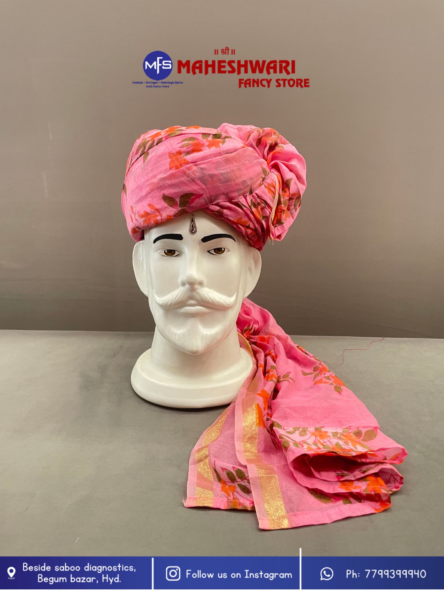 Tissue Pink Floral Barati Pagdi